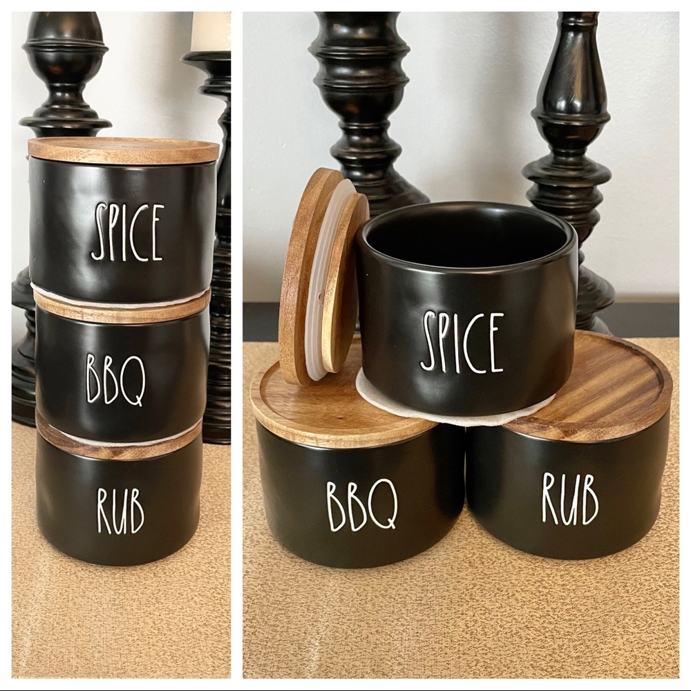 🆕Rae Dunn SPICE, BBQ, RUB Stackable Ceramic Jars